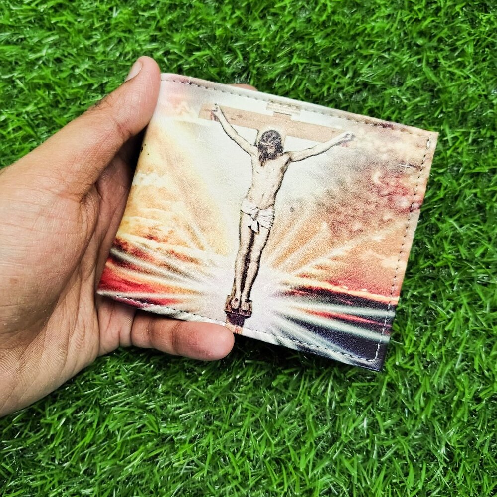 Men's Printed Bifold Wallet, Leather Wallet for Men, Jesus Printed Wallet